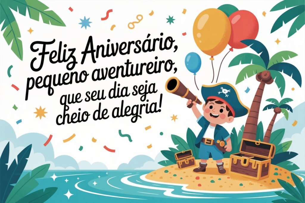 Mensagem de feliz aniversário para criança menino animado