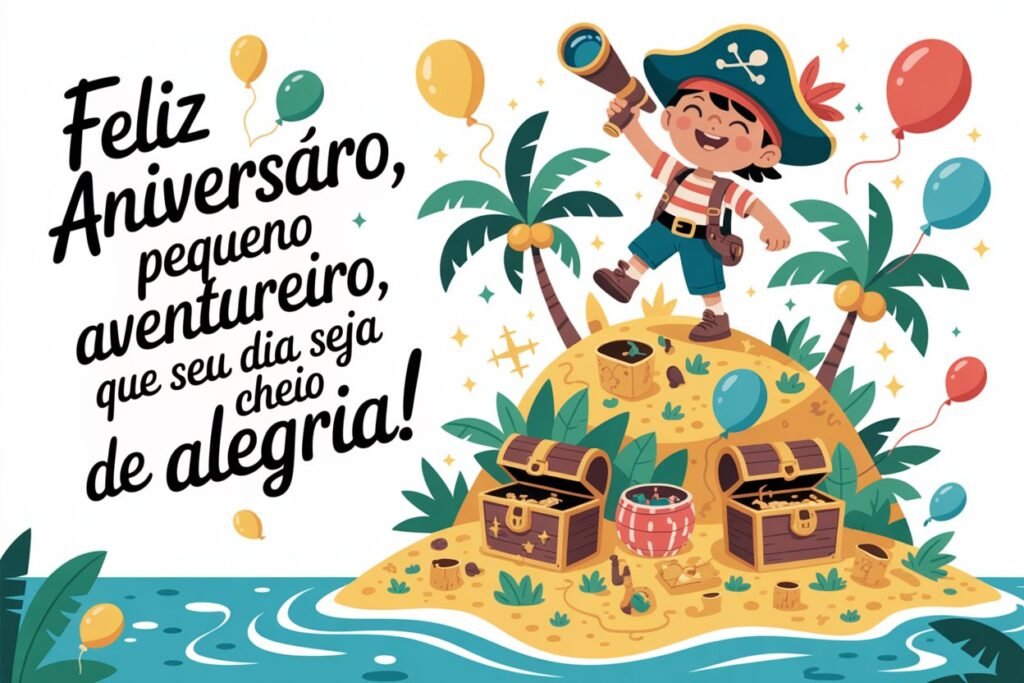 Mensagem de feliz aniversário para criança menino animado