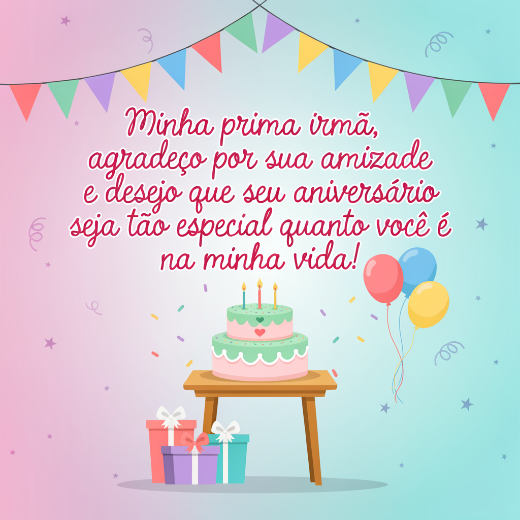 Parabéns, prima! Te desejo um mundo de felicidade!