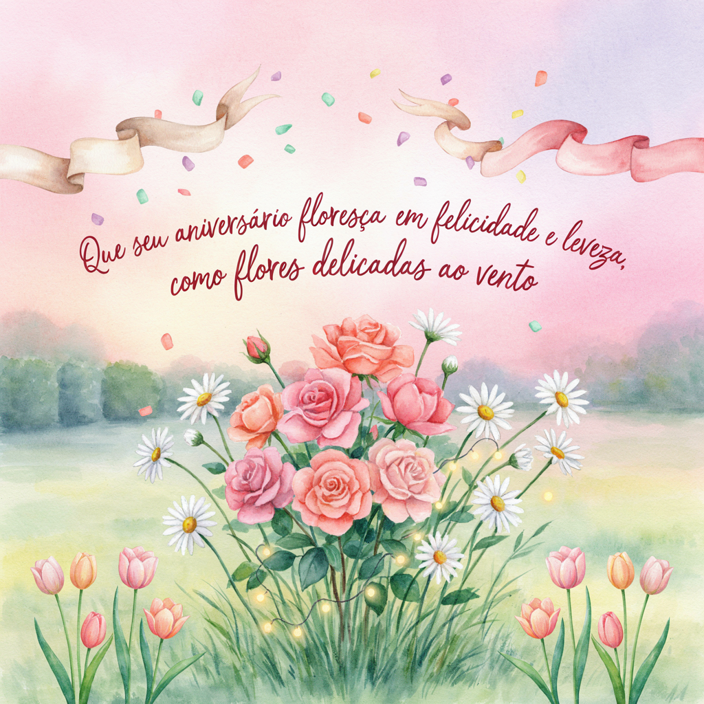 Feliz aniversário com flores delicadas