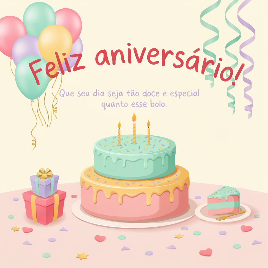 Mensagem de aniversário com bolo para WhatsApp