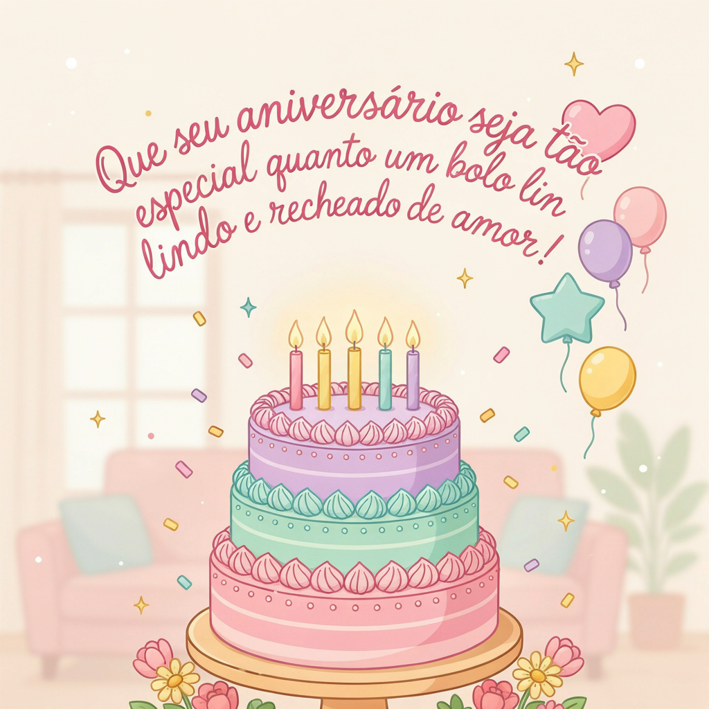 Mensagem de Aniversário com Bolo Bem Bonito